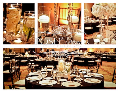 Wedding Reception Floating Candle and Topiary centerpieces