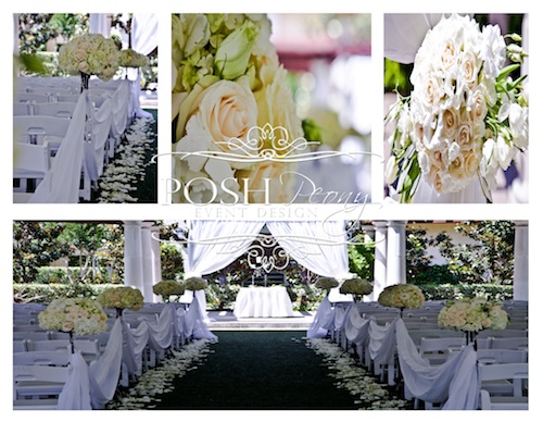 Wedding ceremony back drop and floral stands
