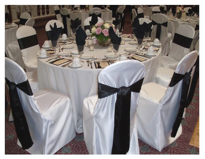 black satin tie on chair covers RS